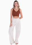 Crop tejido con escote en v color café para mujer - Flashy