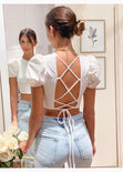 Crop top con anudados en espalda color blanco para mujer - Flashy