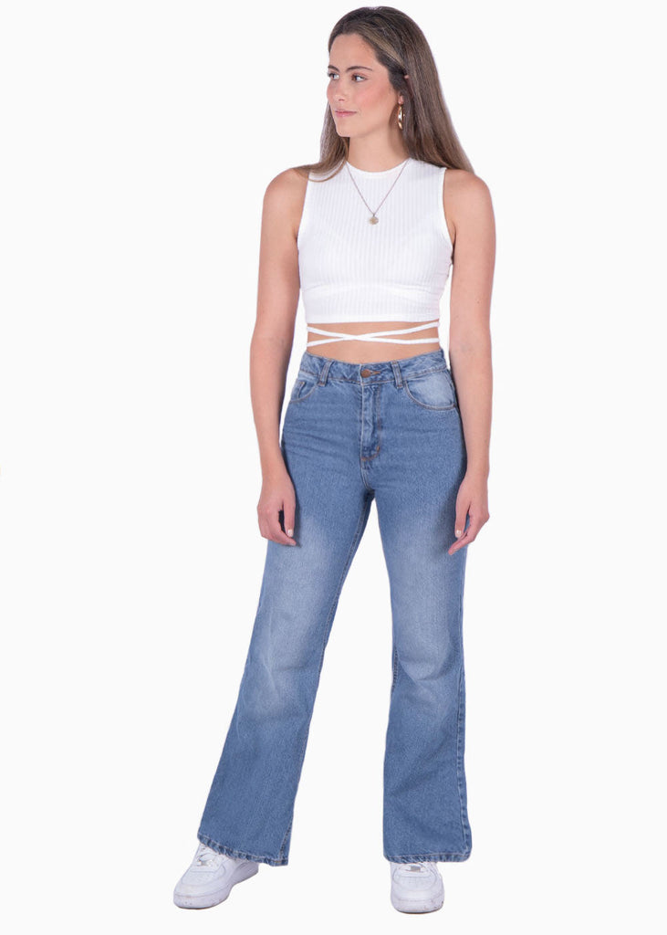 Crop top con cuello alto y anudados color blanco para mujer - Flashy