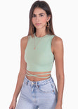 Crop top con cuello alto y anudados color verde para mujer - Flashy