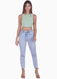 Crop top con cuello alto y anudados color verde para mujer - Flashy