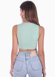 Crop top con cuello alto y anudados color verde para mujer - Flashy