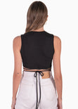 Crop top con cuello alto y anudados color negro para mujer - Flashy