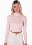 Crop top con cuello alto y espalda descubierta color rosado para mujer - Flashy