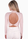 Crop top con cuello alto y espalda descubierta color rosado para mujer - Flashy