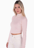 Crop top con cuello alto y espalda descubierta color rosado para mujer - Flashy