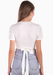Crop top manga corta con anudados en costados color blanco para mujer - Flashy