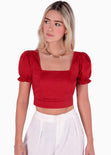 Crop top con escote cuadrado y anudado en la espalda color rojo para mujer - Flashy