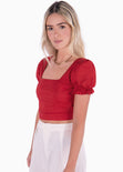 Crop top con escote cuadrado y anudado en la espalda color rojo para mujer - Flashy