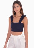 Crop top con recogido en tiras color azul para mujer - Flashy