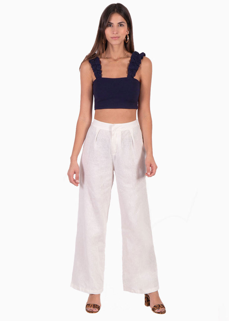 Crop top con recogido en tiras color azul para mujer - Flashy