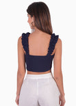 Crop top con recogido en tiras color azul para mujer - Flashy