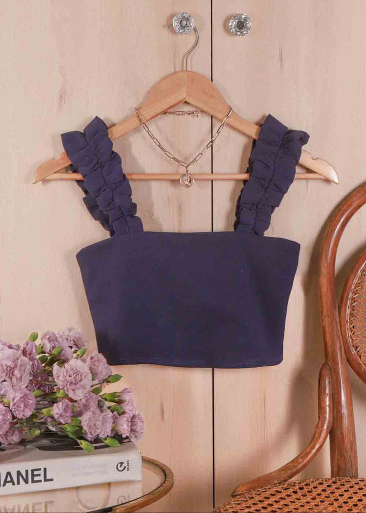 Crop top con recogido en tiras color azul para mujer - Flashy