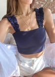 Crop top con recogido en tiras color azul para mujer - Flashy
