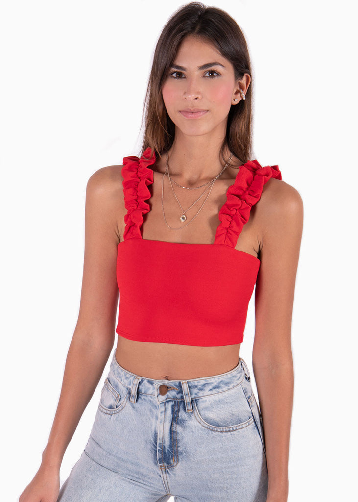 Crop top con recogido en tiras color rojo para mujer - Flashy