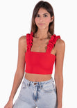 Crop top con recogido en tiras color rojo para mujer - Flashy