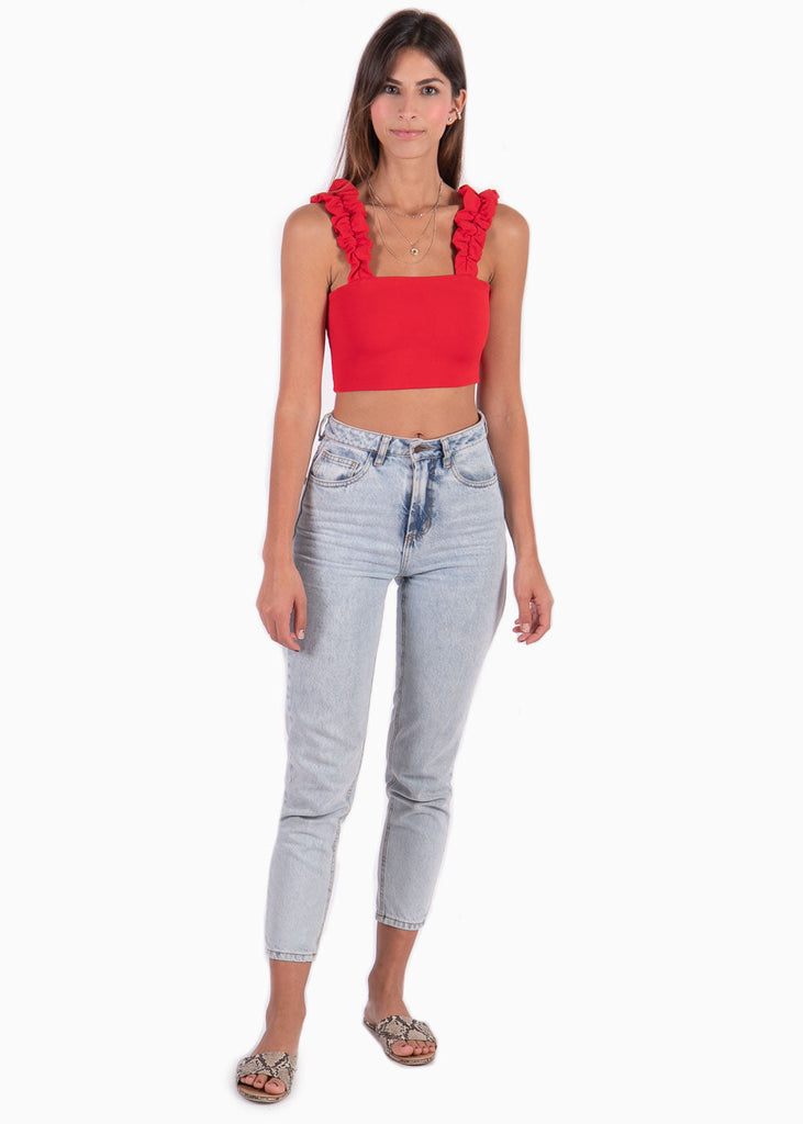 Crop top con recogido en tiras color rojo para mujer - Flashy