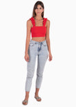 Crop top con recogido en tiras color rojo para mujer - Flashy
