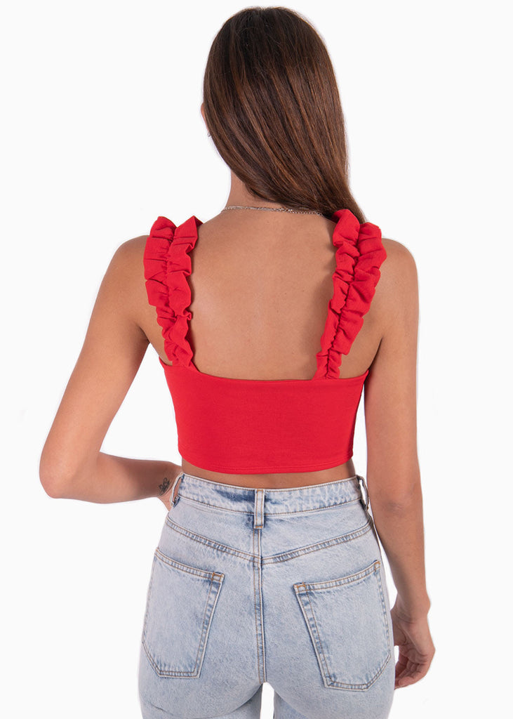 Crop top con recogido en tiras color rojo para mujer - Flashy