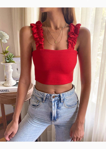 Crop top con recogido en tiras color rojo para mujer - Flashy