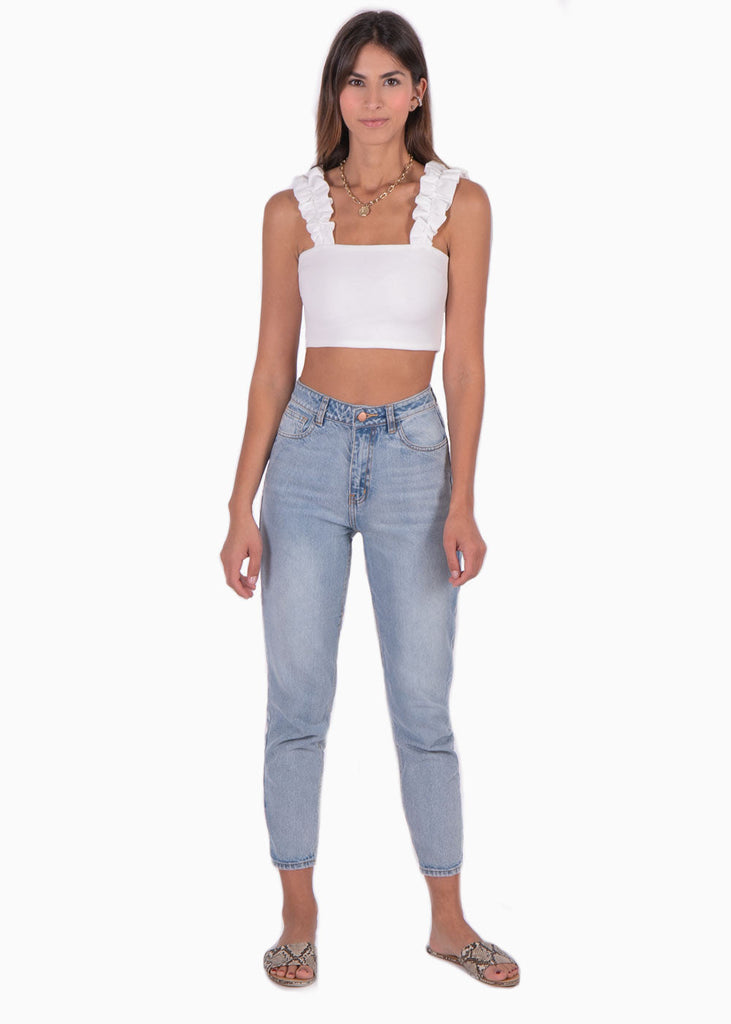 Crop top con recogido en tiras color blanco para mujer - Flashy