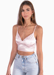 Crop top con tiras cruzadas en espalda color rosado para mujer - Flashy