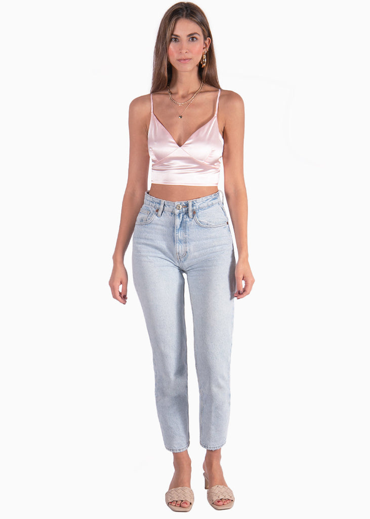 Crop top con tiras cruzadas en espalda color rosado para mujer - Flashy