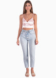 Crop top con tiras cruzadas en espalda color rosado para mujer - Flashy