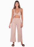 Crop top con tiras de ruche y escote anudado color rosado para mujer - Flashy