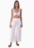 Crop top con tiras de ruche y escote anudado color blanco, marfil para mujer - Flashy