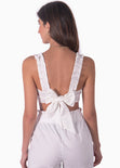 Crop top con tiras de ruche y escote anudado color blanco, marfil para mujer - Flashy