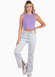 Crop top sin mangas color lila, morado para mujer - Flashy