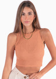 Crop top  sin mangas color terracota, naranja para mujer - Flashy