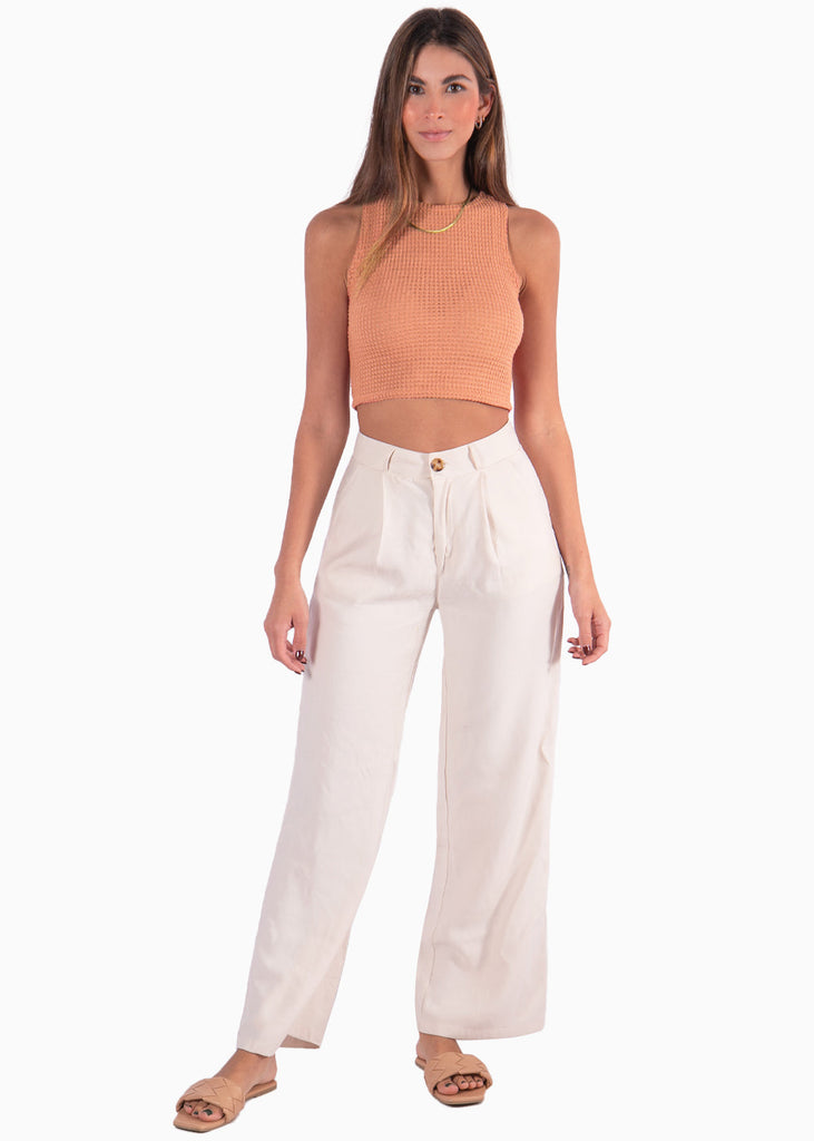 Crop top  sin mangas color terracota, naranja para mujer - Flashy