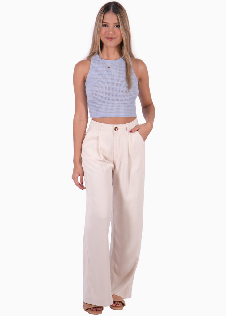 Crop top cuello alto sin mangas color azul para mujer - Flashy