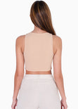 Crop top cuello halter con apliques de caracoles color beige para mujer - Flashy