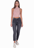 Crop top cuello halter sin mangas color rosado para mujer - Flashy