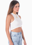 Crop top cuello halter sin mangas color blanco, marfil para mujer - Flashy