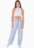 Crop top cuello halter sin mangas color blanco, marfil para mujer - Flashy