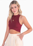 Crop top cuello halter sin mangas color vino para mujer - Flashy