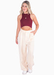 Crop top cuello halter sin mangas color vino para mujer - Flashy