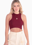 Crop top cuello halter sin mangas color vino para mujer - Flashy