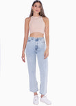 Crop top cuello halter sin mangas color beige para mujer - Flashy
