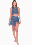 Crop top de malla sin mangas color azul para mujer - Flashy