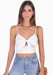 Crop top de tiras con anudado en escote color blanco, marfil para mujer - Flashy