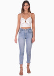 Crop top de tiras con anudado en escote color blanco, marfil para mujer - Flashy