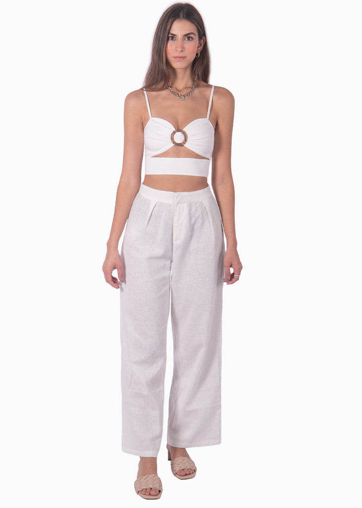 Crop top de tiras con aro en el escote color blanco para mujer - Flashy