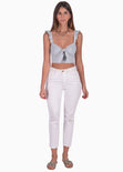 Crop top de tiras con boleros y anudado en escote color gris para mujer - Flashy