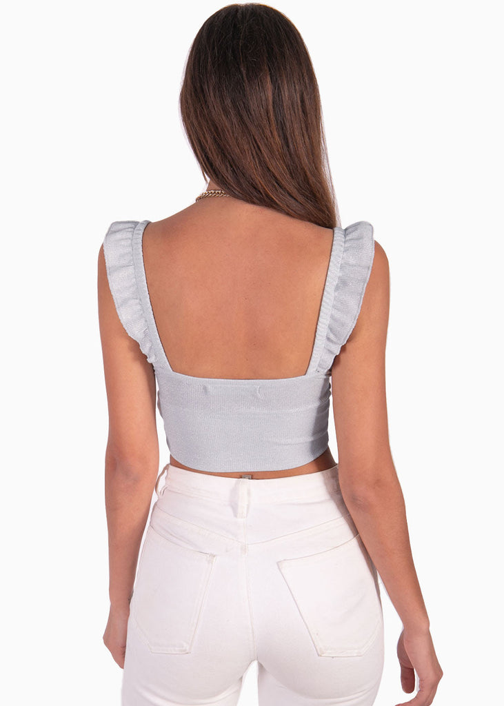 Crop top de tiras con boleros y anudado en escote color gris para mujer - Flashy