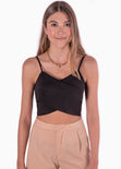 Crop top de tiras y frente cruzado color negro para mujer - Flashy